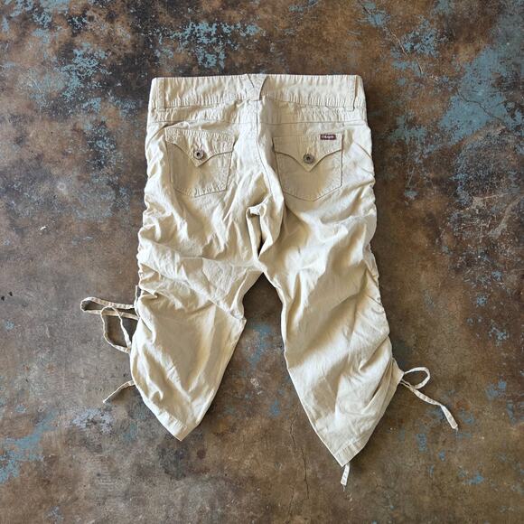 Vintage Y2K Angels Low Rise Crop Pants Size 3 Khaki Ruched Legs Trashy Y2K - Picture 4 of 4